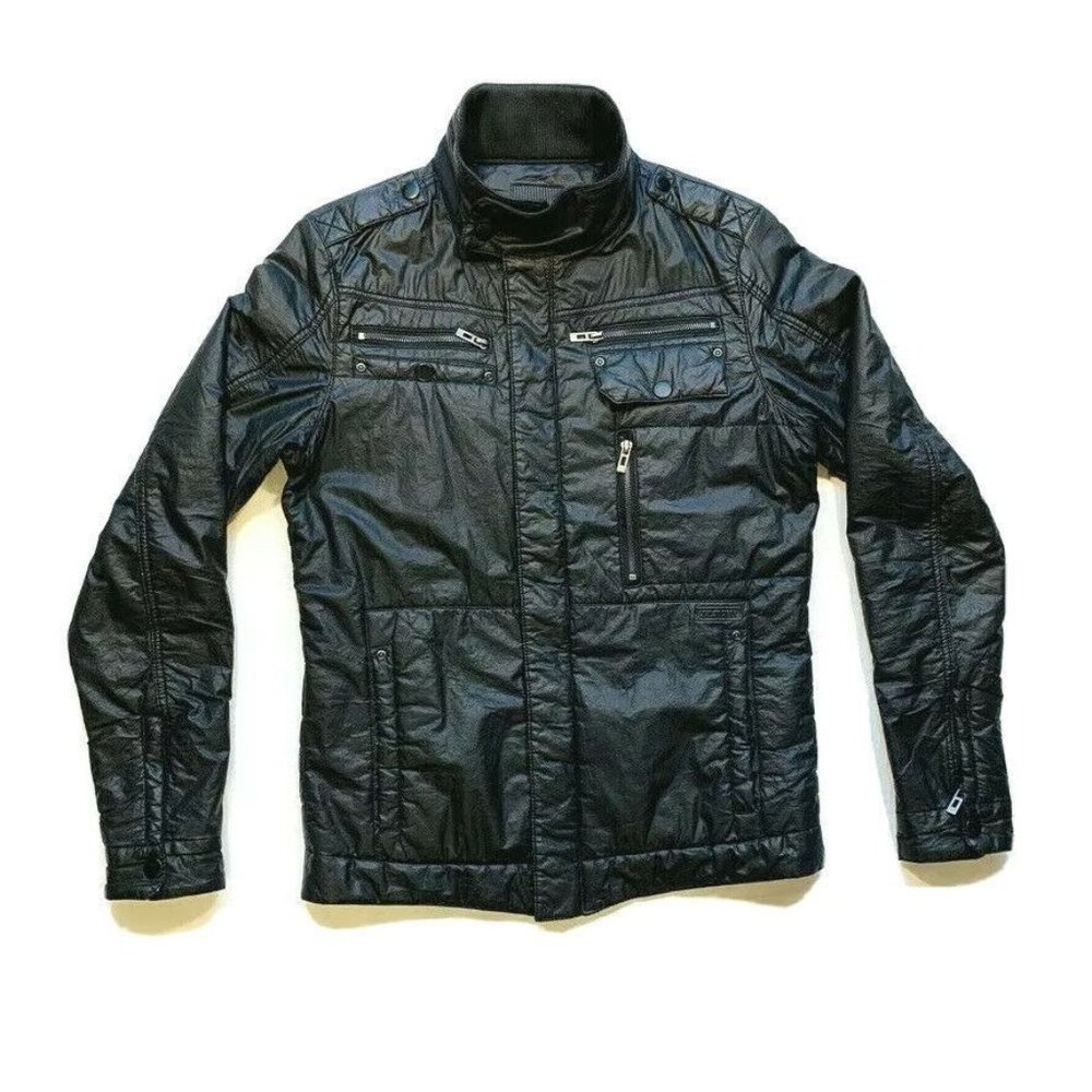 Civil Society Biker Jacket Quilted Full‎ Zip Snap Button Zip Pockets Cotton PU S
